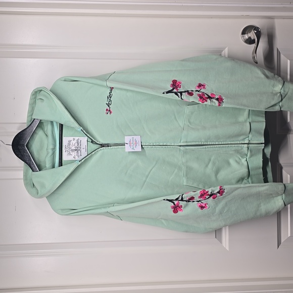 Arizona Cherry Blossom-Embroidered Cotton Zip Hoodie - Picture 1 of 7